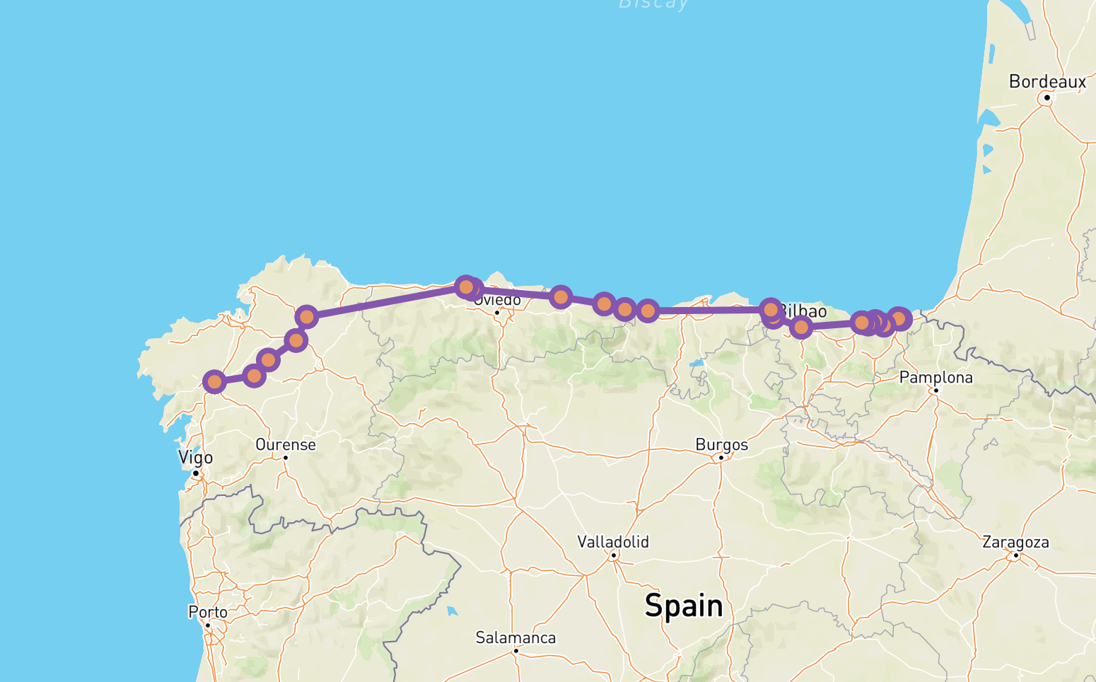 camino de santiago coastal route map